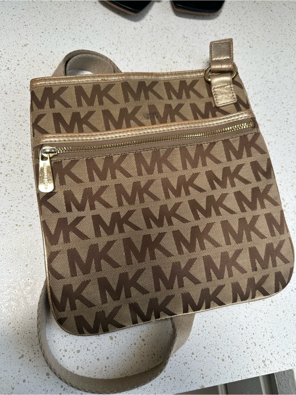 Michael Kors Beige and Brown MK Logo Messenger Bag - Picture 7 of 7